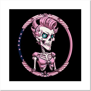 Funny Pink Retro Rockabilly Skeleton Posters and Art